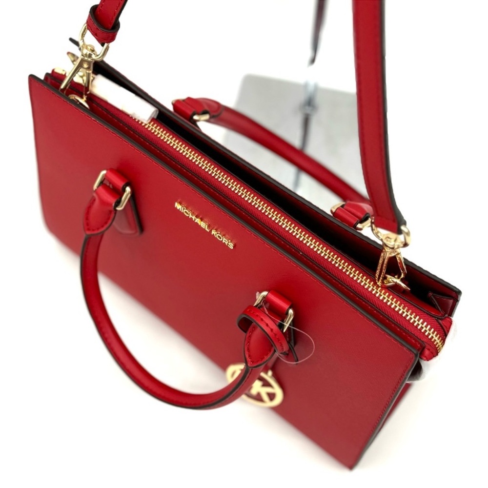 Michael Kors Sheila Medium Signature CZ Logo Satchel Crossbody Bag Bright Red - Picture 7 of 12